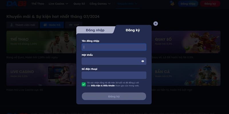 Bước 3: Hoàn tất đăng ký da88